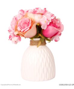 گلدان سرامیکی سفید پهن لبه کنفی