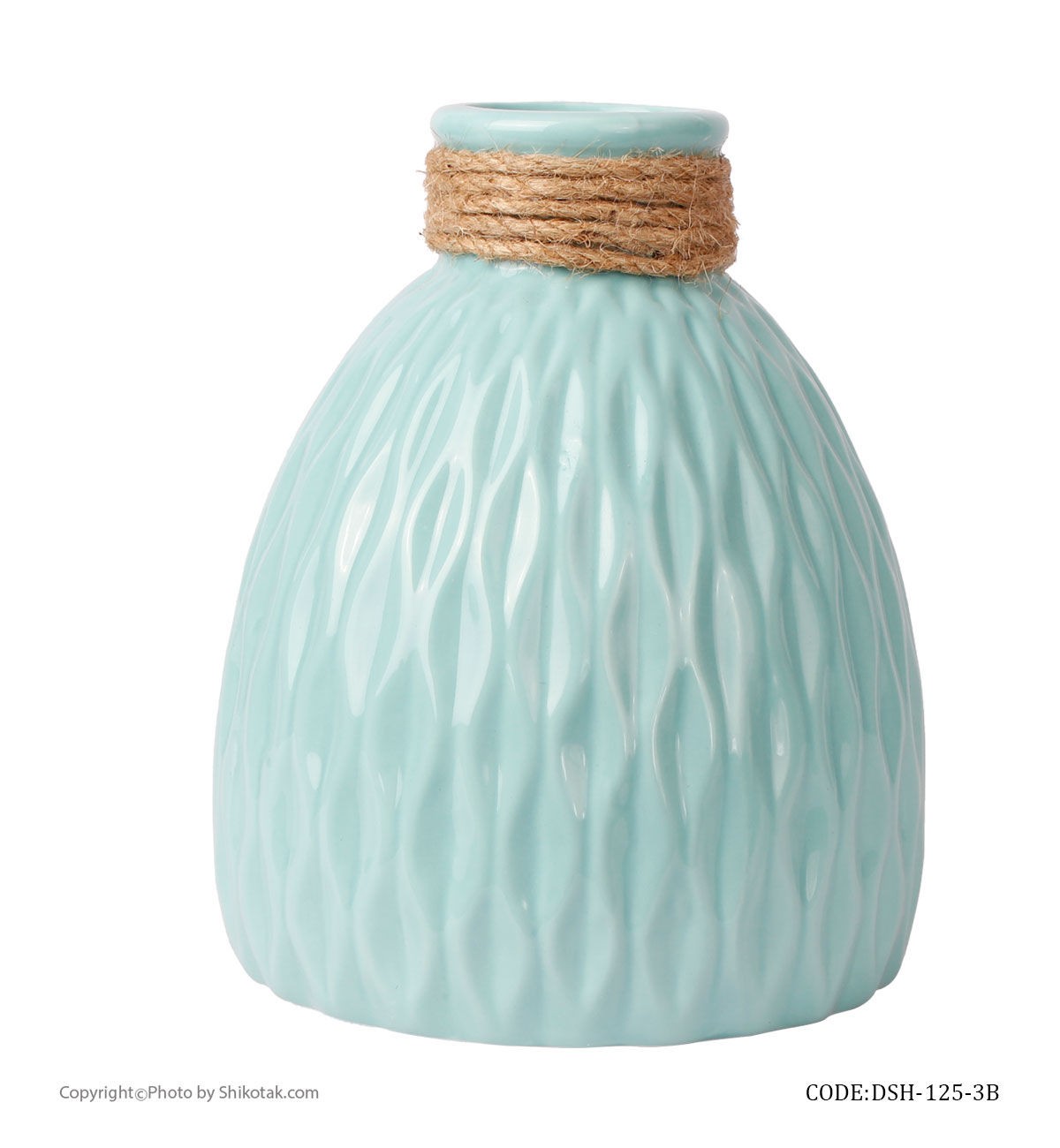 گلدان طرحدار سرامیکی آبی لبه کنفی