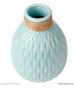 گلدان طرحدار سرامیکی آبی لبه کنفی