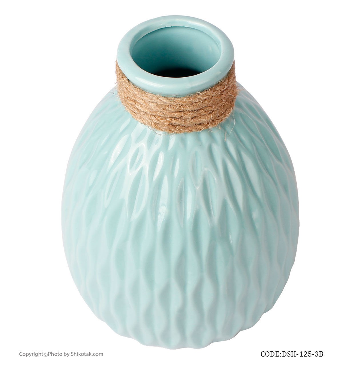 گلدان طرحدار سرامیکی آبی لبه کنفی