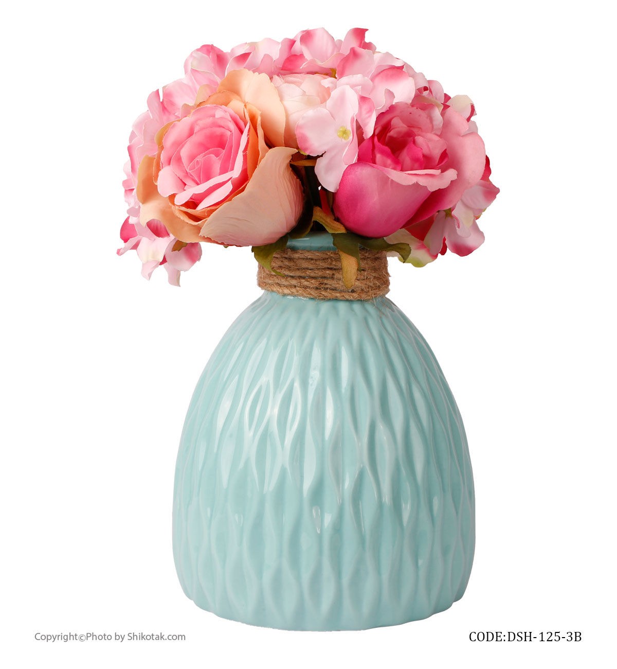 گلدان طرحدار سرامیکی آبی لبه کنفی