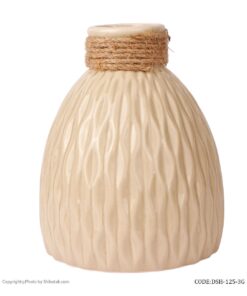 گلدان سرامیکی رنگ بژ لبه کنفی