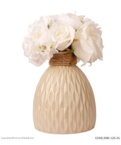 گلدان سرامیکی رنگ بژ لبه کنفی