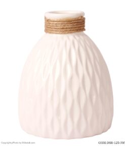 گلدان سفید سرامیکی طرحدار لبه کنفی