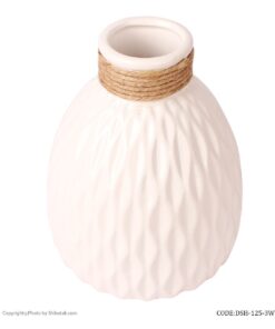 گلدان سفید سرامیکی طرحدار لبه کنفی