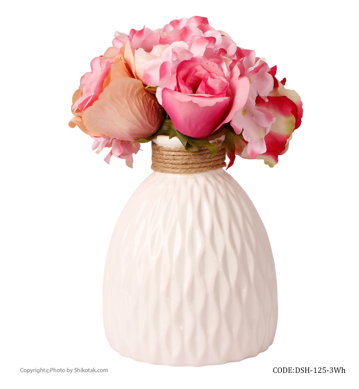 گلدان سفید سرامیکی طرحدار لبه کنفی