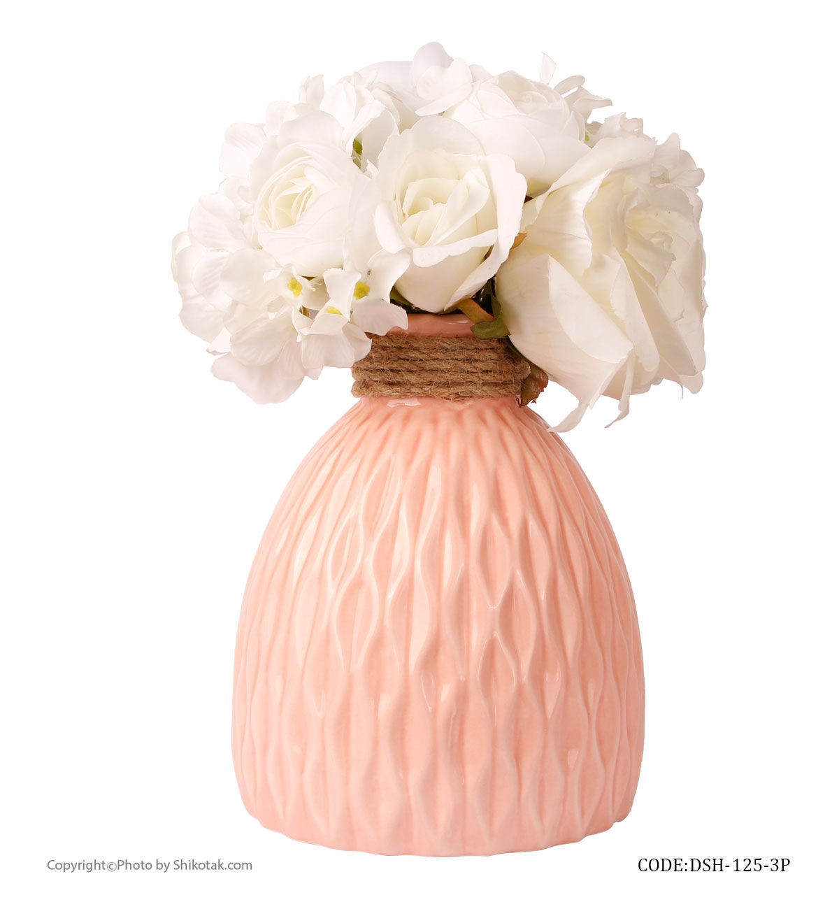 گلدان صورتی سرامیکی طرحدار پهن