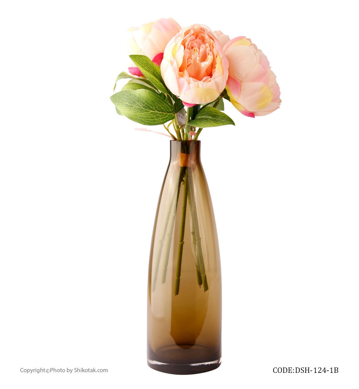 گلدان شیشه ای رومیزی طرح بطری بژ