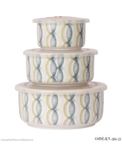 ظروف سه تکه چینی داخل یخچال طرح آبی و زرد