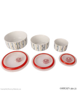 ظروف سه تکه چینی داخل یخچال طرح آبی و زرد