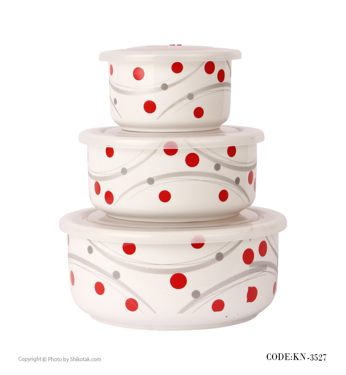 ظروف سه تکه یخچالی چینی طرح خال قرمز