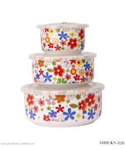 ظرف چینی سه تکه نگهداری غذا طرح گلهای رنگارنگ