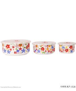 ظرف چینی سه تکه نگهداری غذا طرح گلهای رنگارنگ