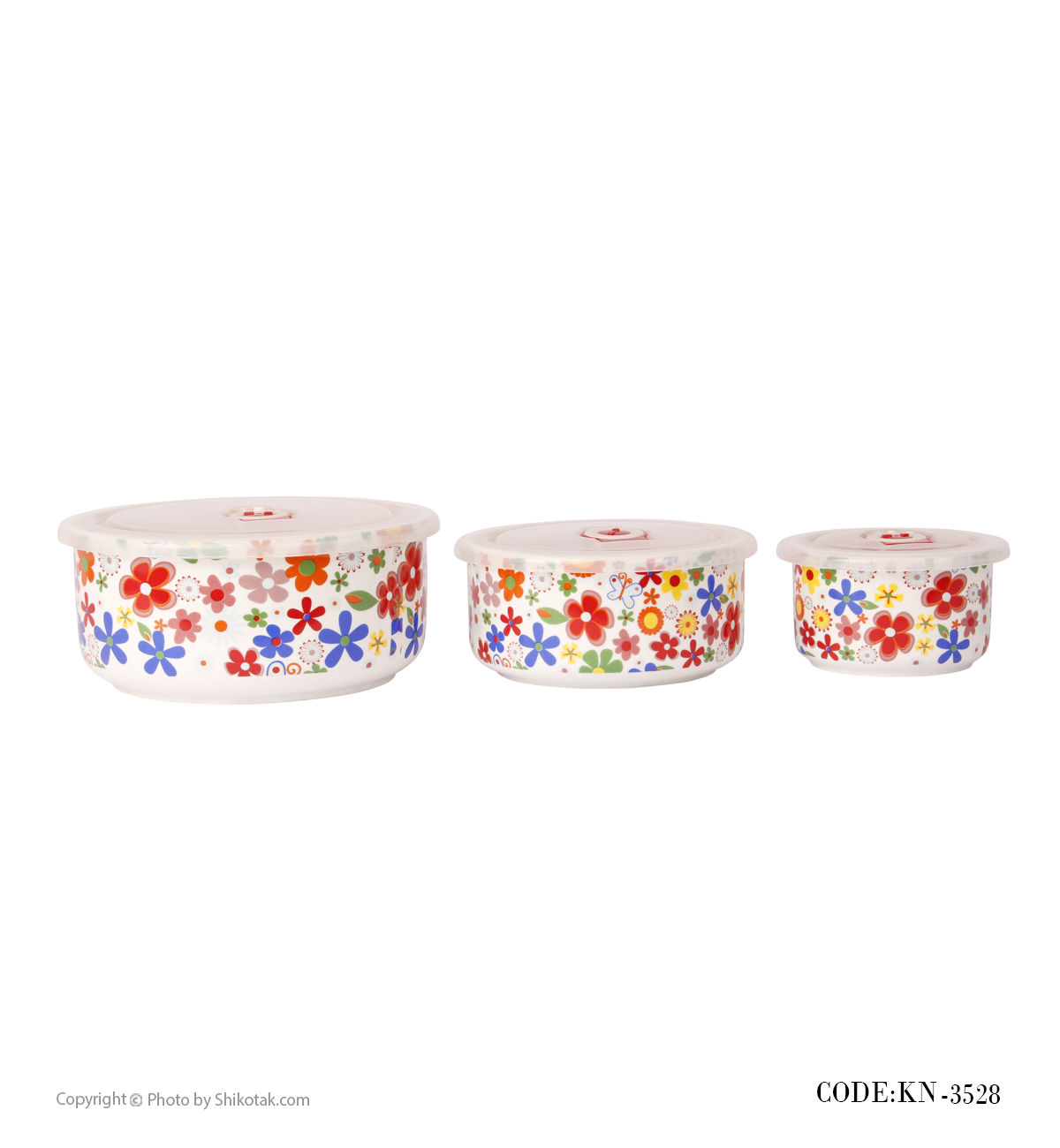 ظرف چینی سه تکه نگهداری غذا طرح گلهای رنگارنگ