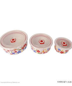 ظرف چینی سه تکه نگهداری غذا طرح گلهای رنگارنگ