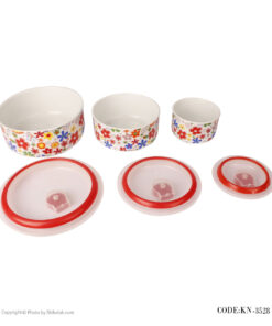 ظرف چینی سه تکه نگهداری غذا طرح گلهای رنگارنگ