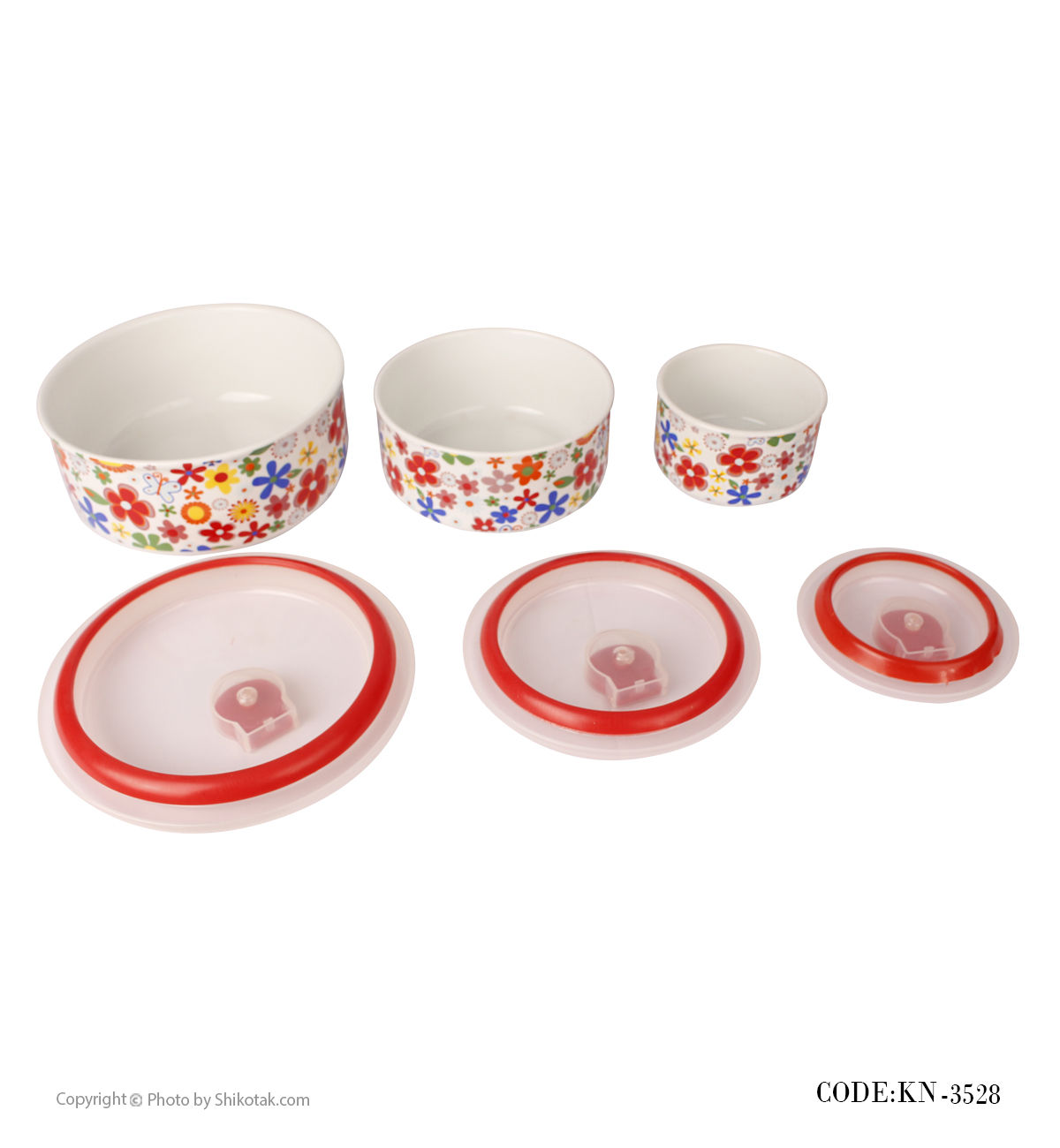 ظرف چینی سه تکه نگهداری غذا طرح گلهای رنگارنگ