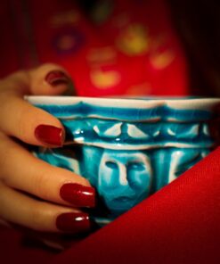 پیاله سرامیکی صورت دار فیروزه ای