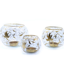 ست جا شمعی بلوری بوم طرح پر کار با طرح های طلایی