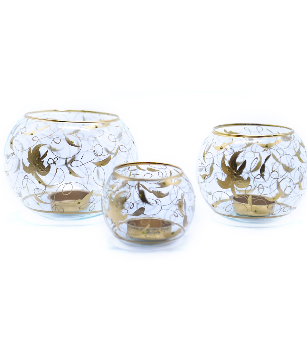 ست جا شمعی بلوری بوم طرح پر کار با طرح های طلایی