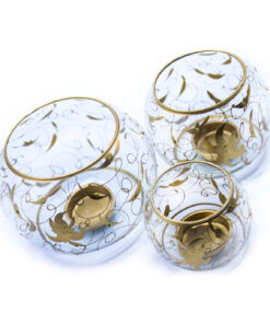 ست جا شمعی بلوری بوم طرح پر کار با طرح های طلایی