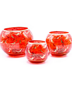 ست جا شمعی بلوری بوم طرح پر کار قرمز طلایی