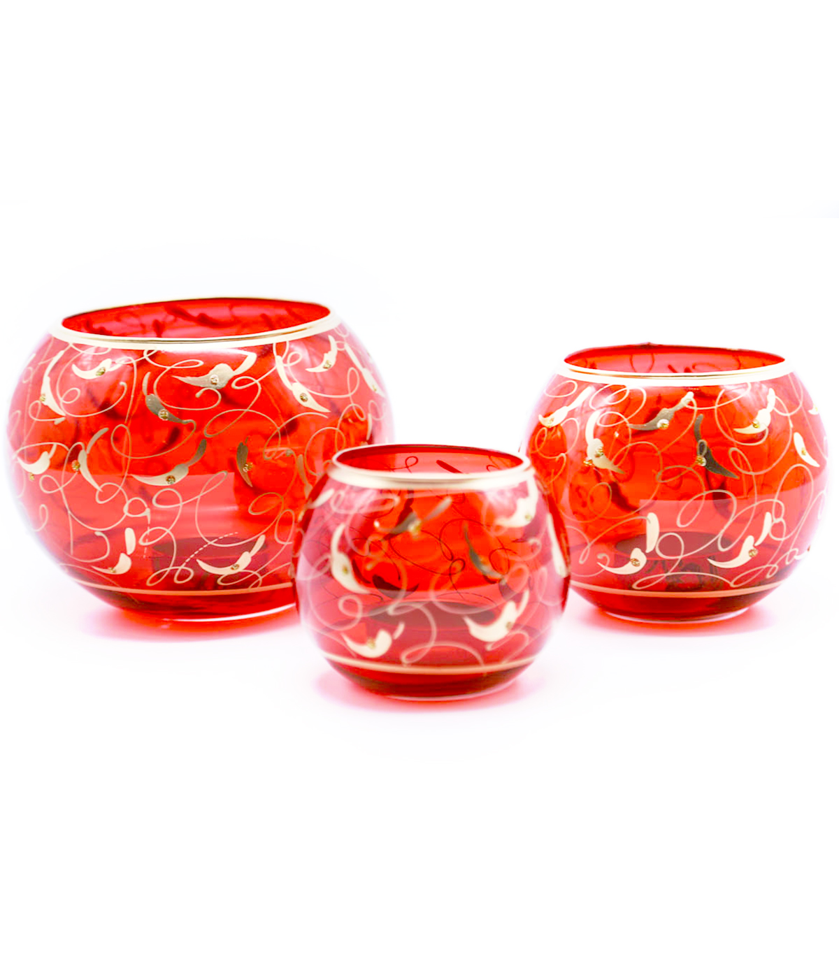 ست جا شمعی بلوری بوم طرح پر کار قرمز طلایی