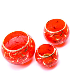 ست جا شمعی بلوری بوم طرح پر کار قرمز طلایی