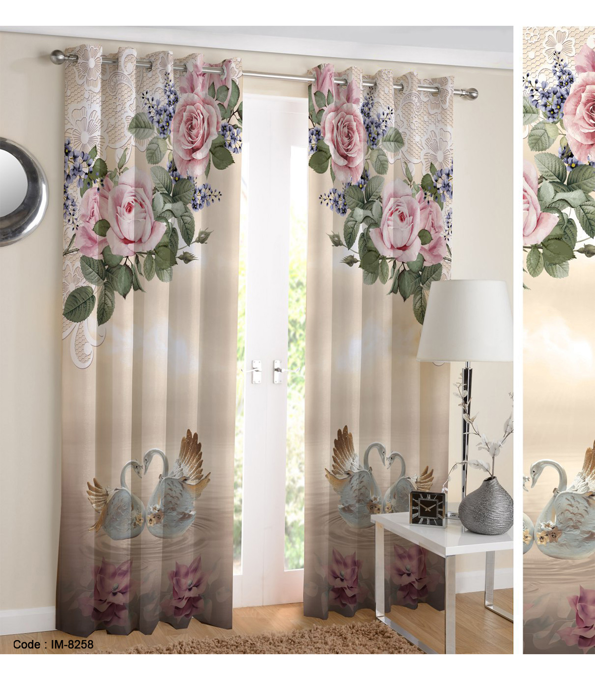 پرده اتاق خواب طرح برکه نیلوفری