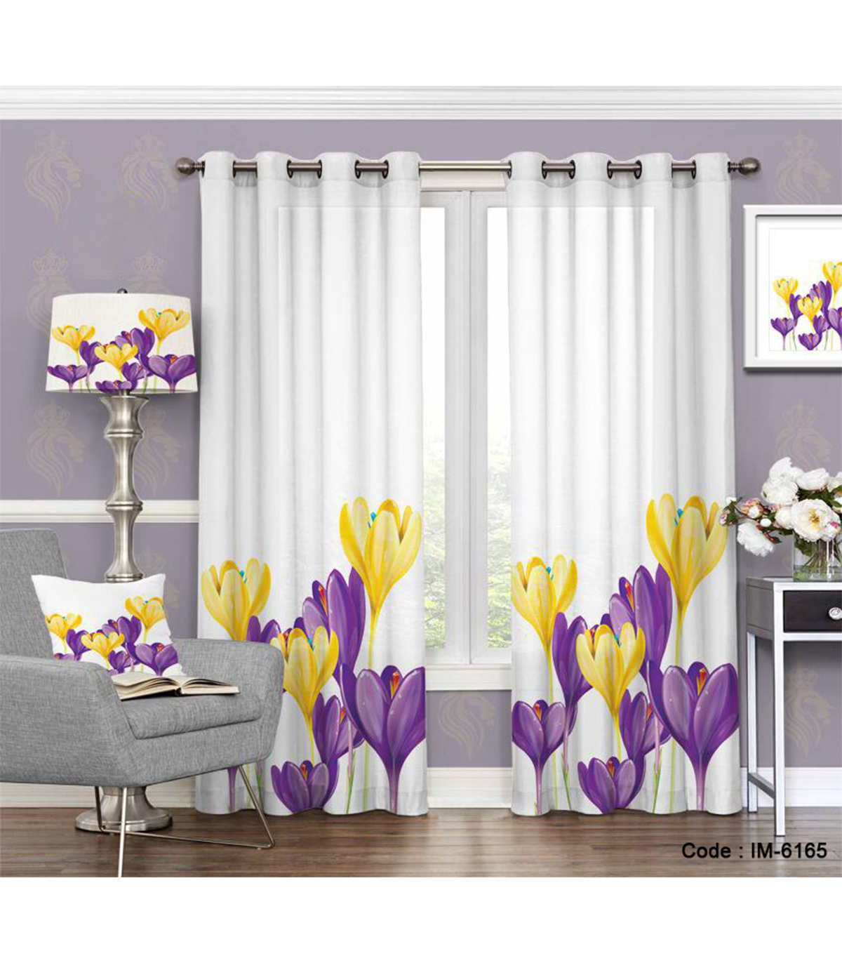 پرده اتاق خواب دو تکه طرح لاله رنگی