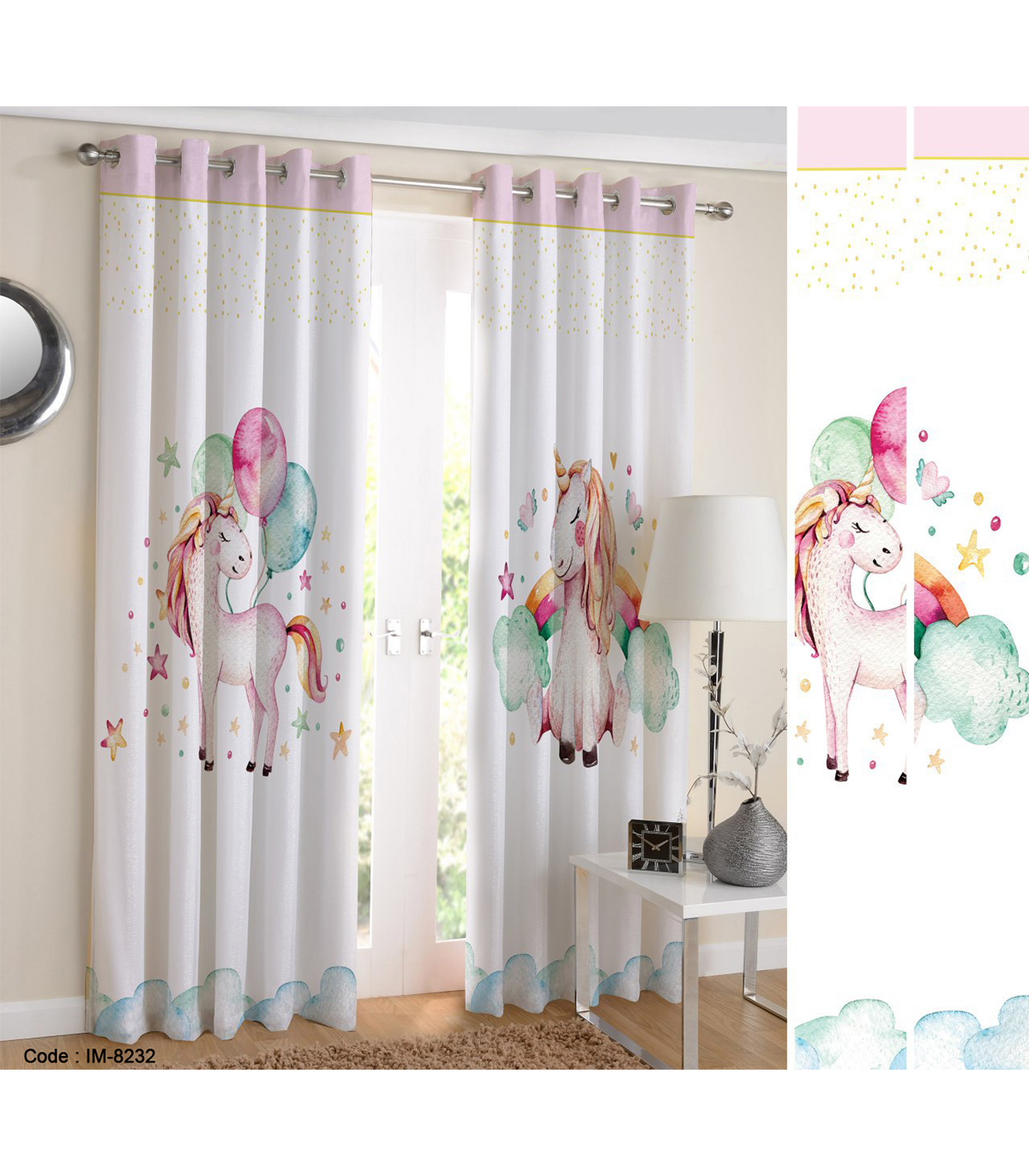 پرده اتاق کودک طرح اسب تک شاخ