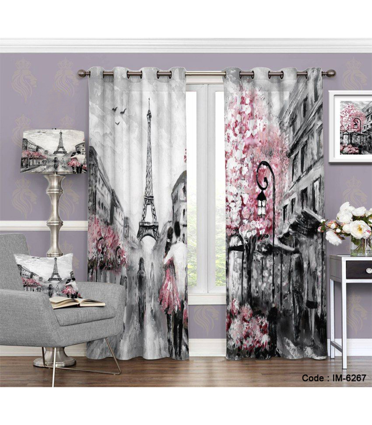 پرده پانچی دو تکه طرح پاریس