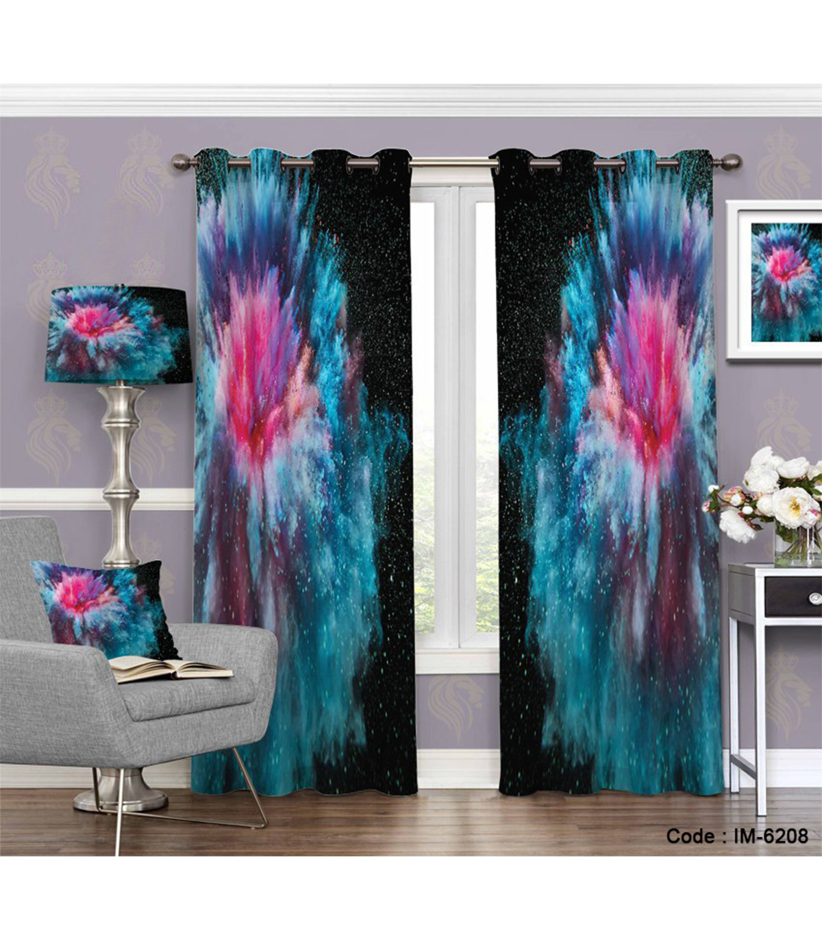 پرده انتزاعی اتاق خواب طرح انوار