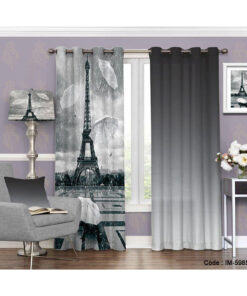 پرده پانچی اسپرت طرح پاریس خاکستری