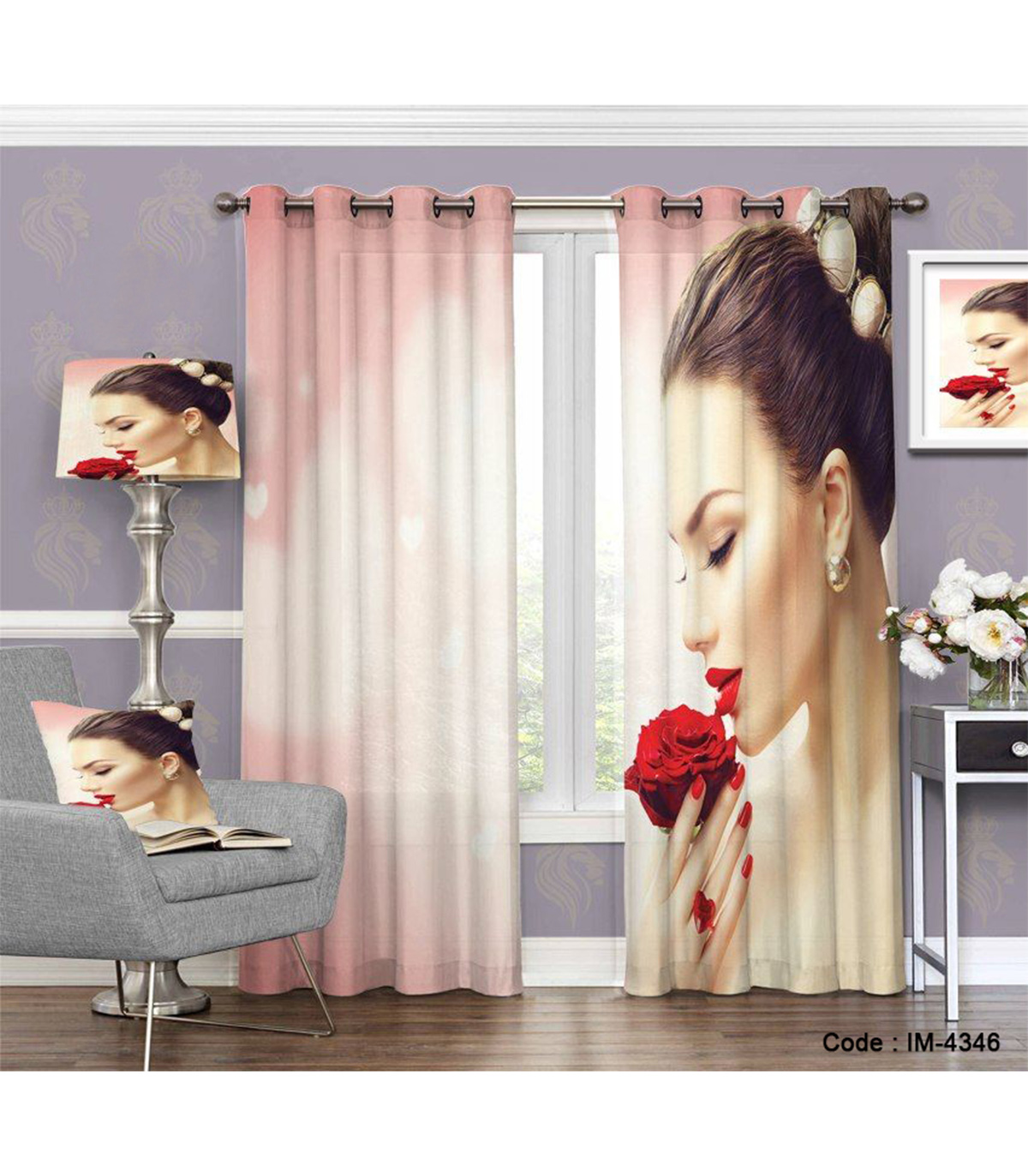 پرده پانچی دو تکه طرح چهره