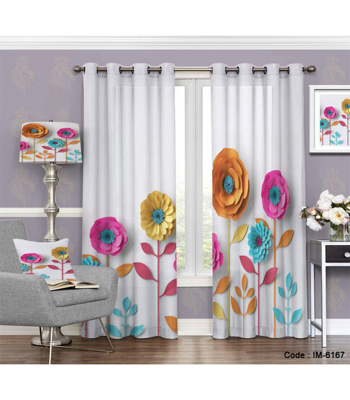 پرده سه بعدی اتاق خواب طرح گل های فانتزی