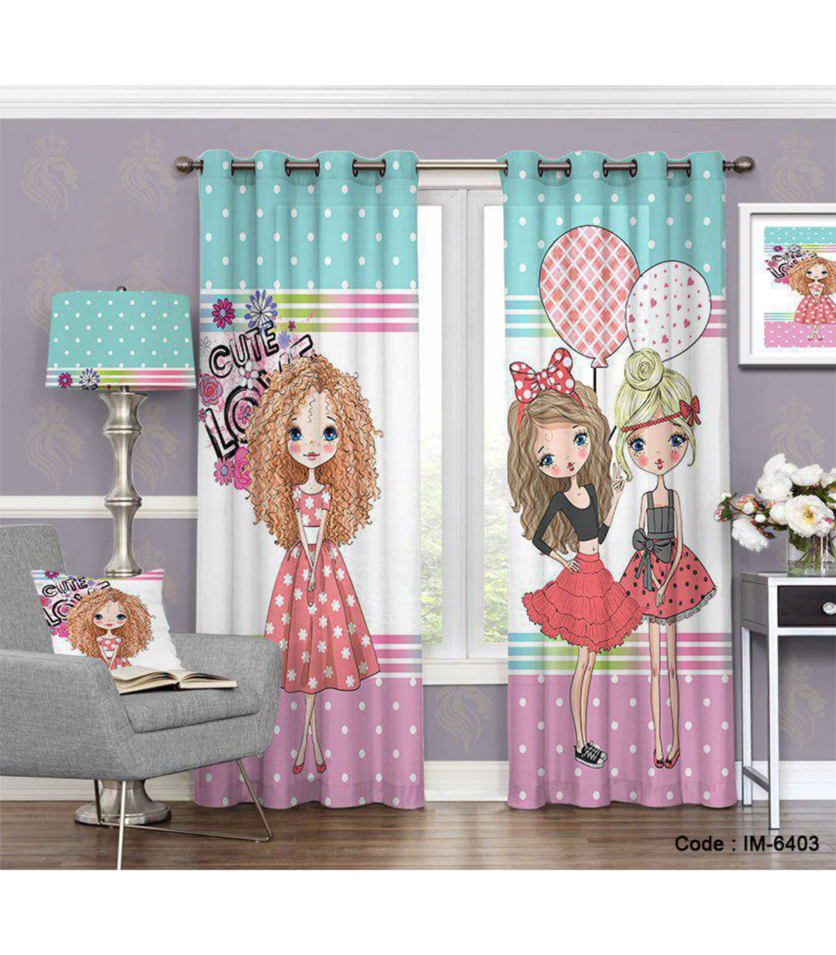 پرده دخترانه اتاق کودک طرح cute love