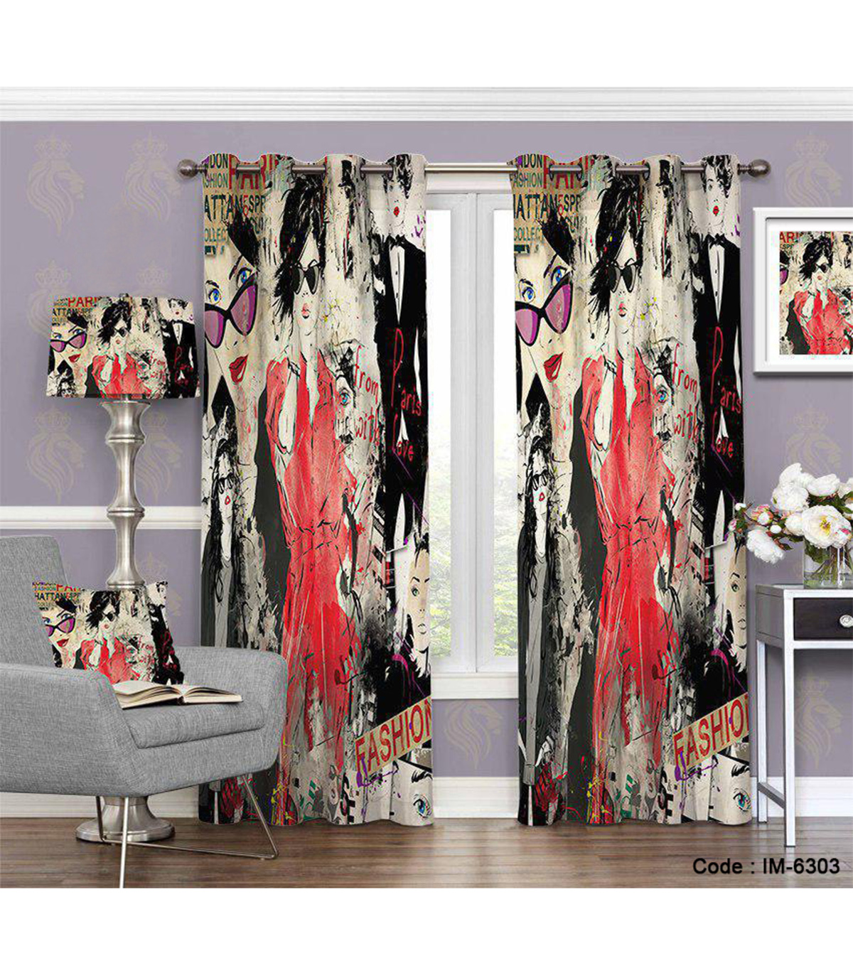 پرده پانچی طرح آبرنگی fashion