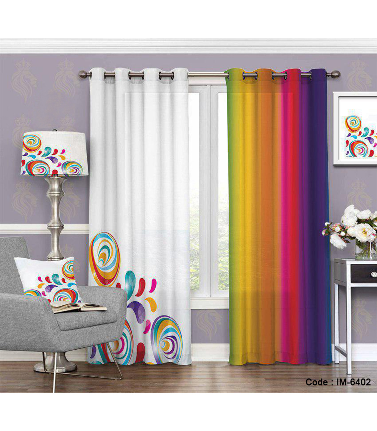 پرده پانچی ساده طرح رنگارنگ