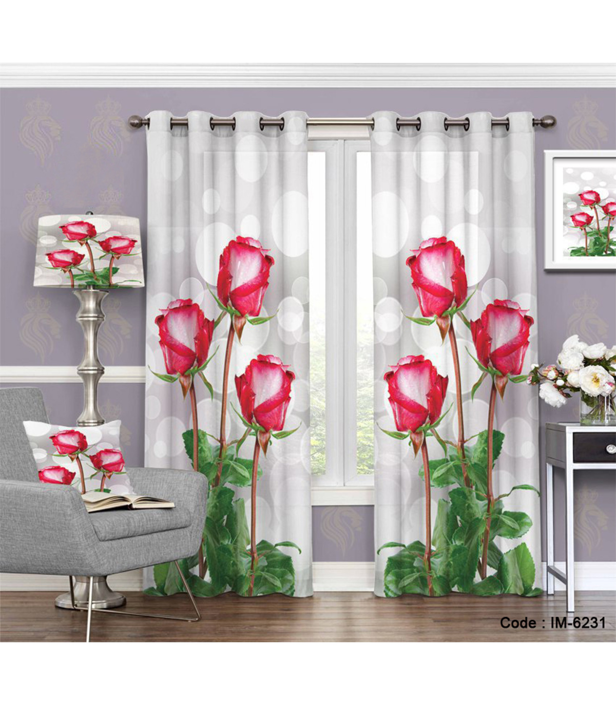 پرده سه بعدی اتاق خواب و پذیرایی طرح شاخه های رز