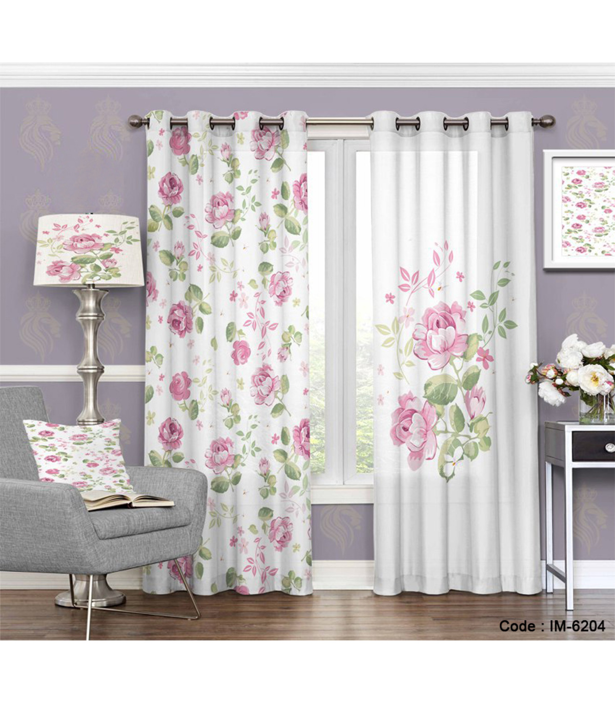 پرده اتاق خواب عروس طرح فلاور صورتی