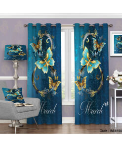 پرده پانچی آبی درباری طرح شاپرک