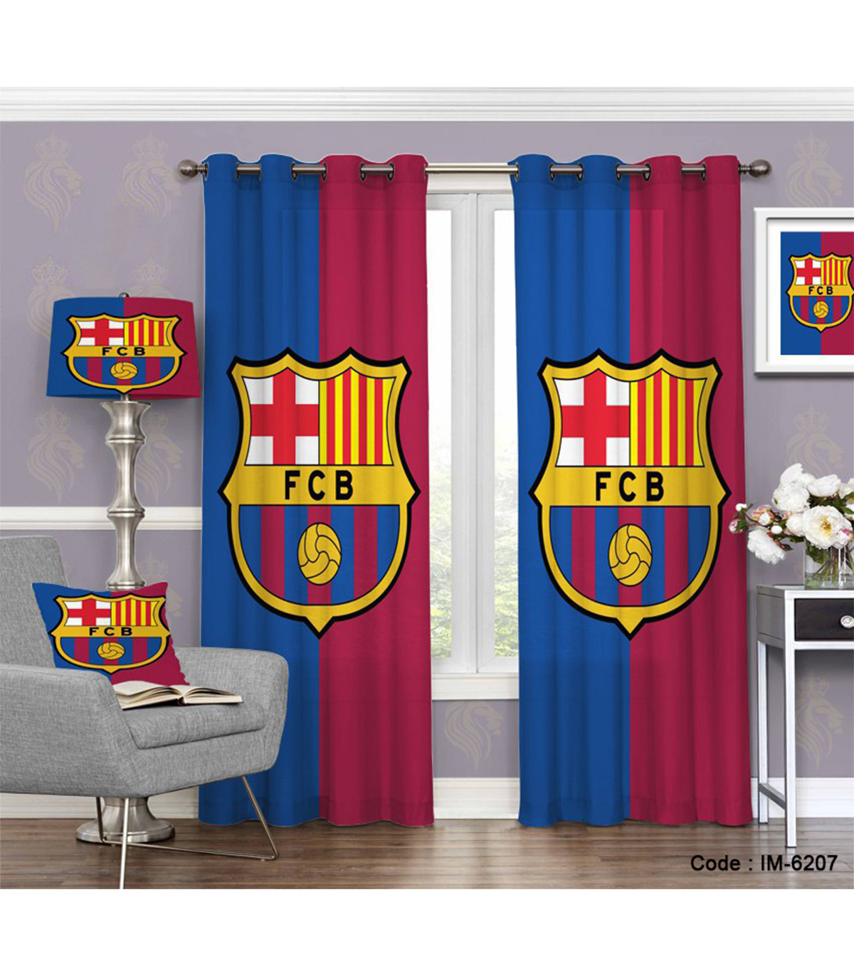 پرده اتاق خواب پسرانه طرح بارسلونا