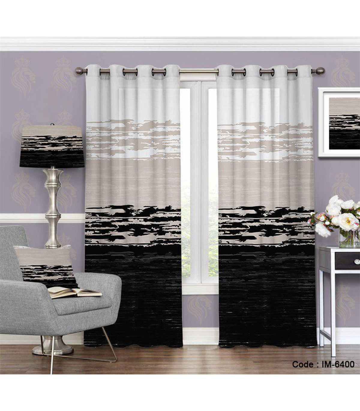 پرده پانچی طرح سیاه قلم دریا