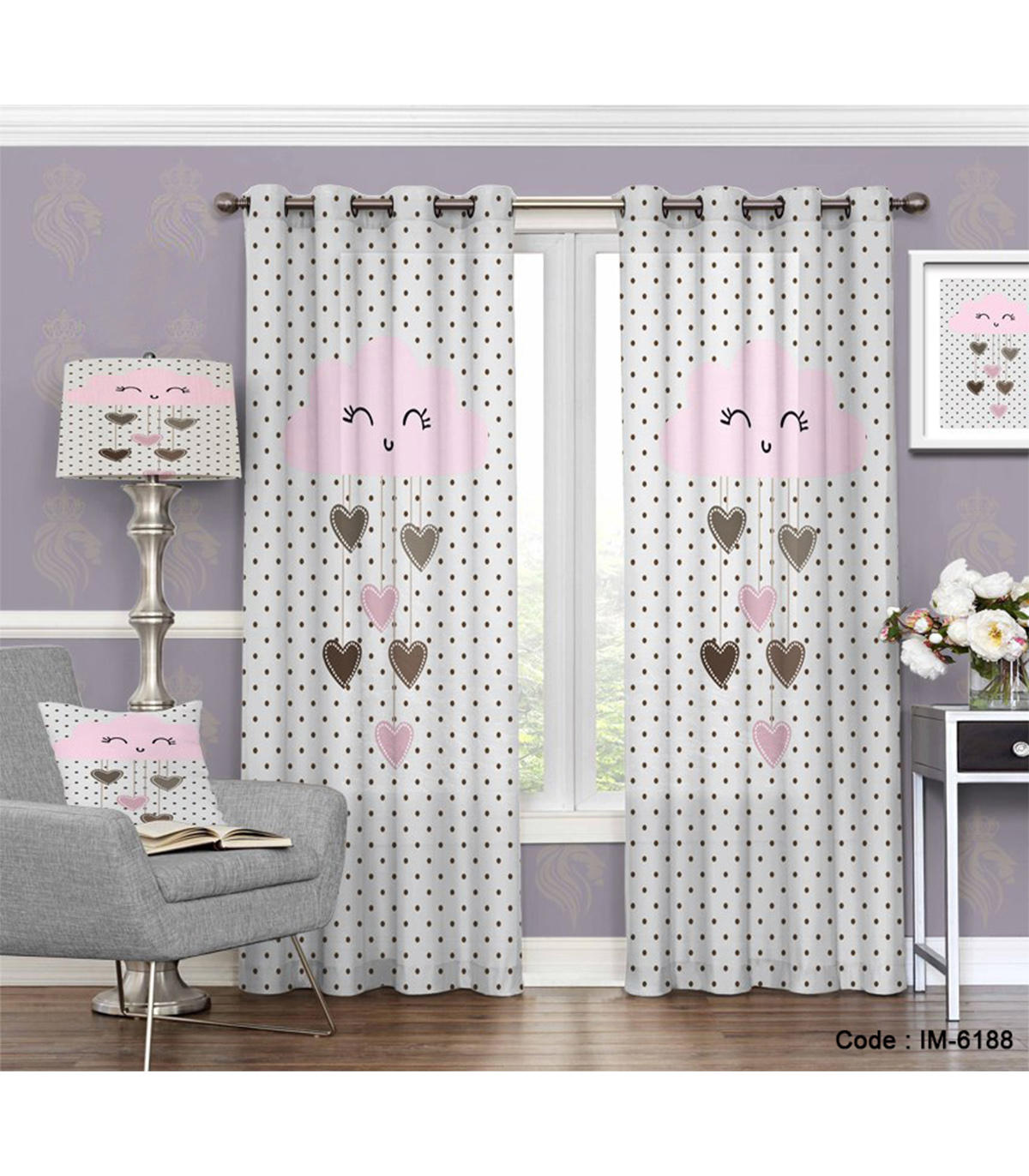 پرده فانتزی اتاق خواب دخترانه طرح ابرهای شاد