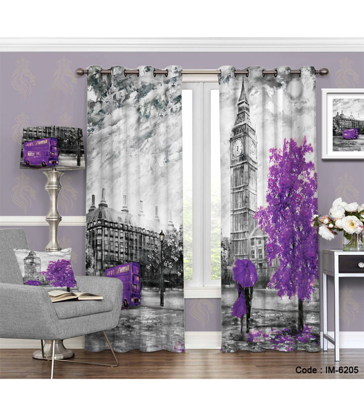 پرده دو تکه پانچی طرح شهر لندن