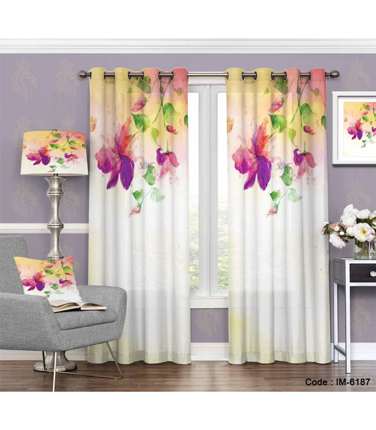 پرده شیک پانچی طرح گلهای رنگارنگ آبرنگی