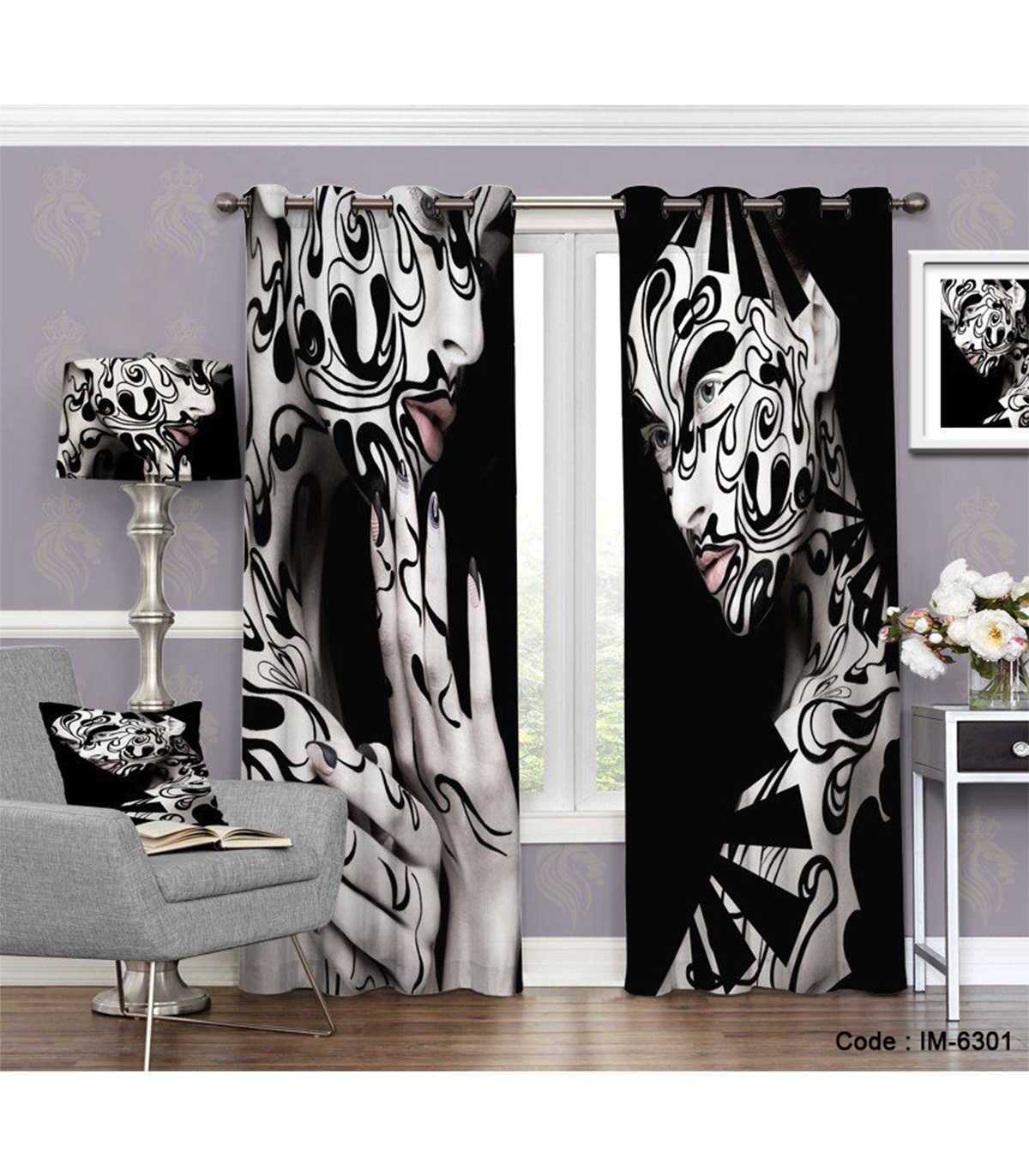 پرده سیاه و سفید طرح انتزاعی تفکر