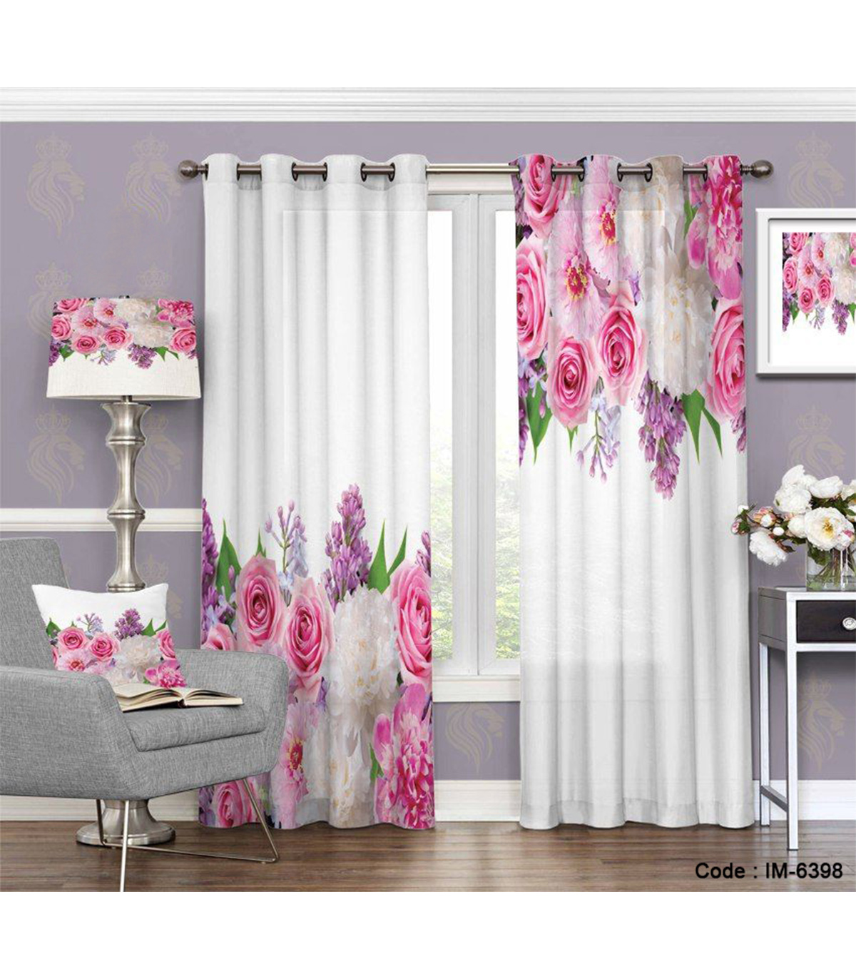 پرده اتاق خواب عروس طرح دسته گل رز