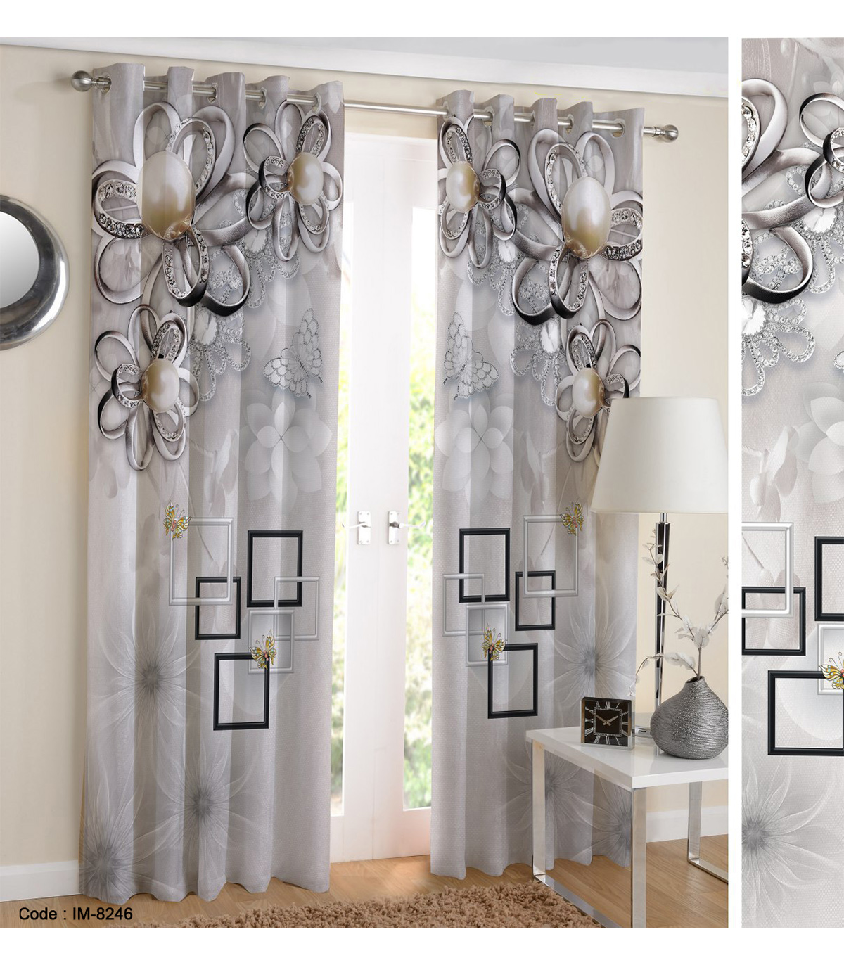 پرده سه بعدی خواب و پذیرایی طرح گل مرواریدی